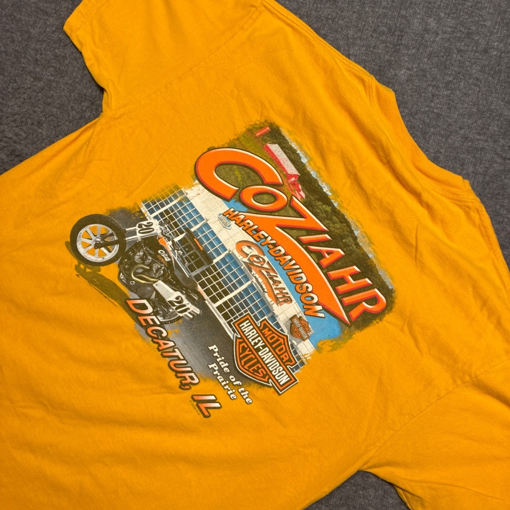 Vintage Harley-Davidson T-Shirt Mens Large Yellow Coziahr Decatur IL 2006 Faded